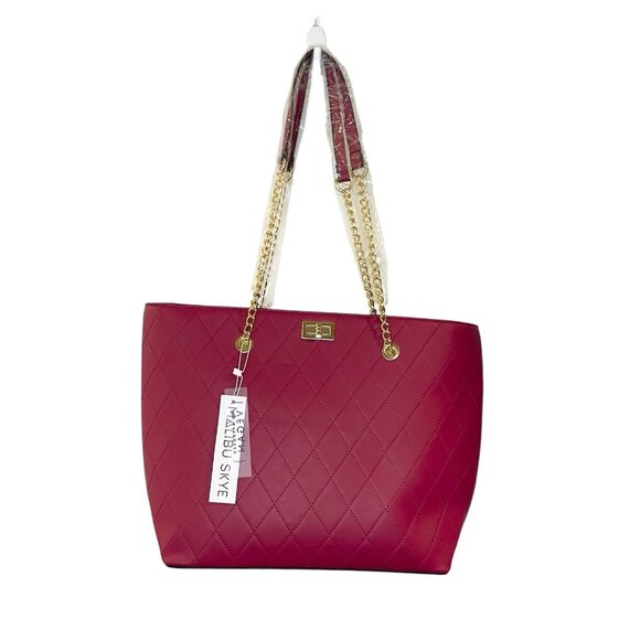 Malibu Skye Handbags - Malibu Skye Tote Large Fuchsia Gold Chain Double Handles Shoulder Bag New